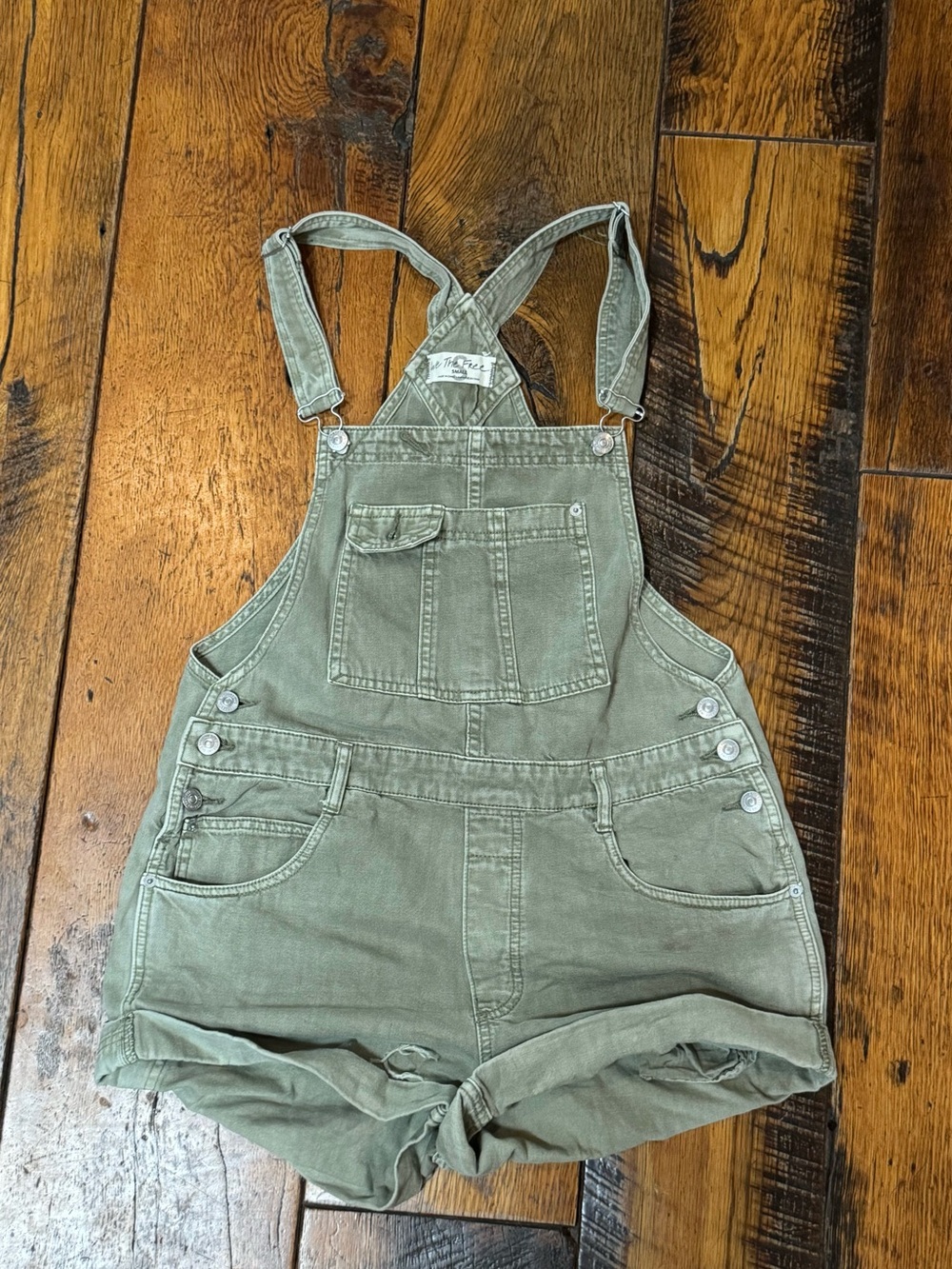 We The Free Olive Green Women's Denim Short Overalls